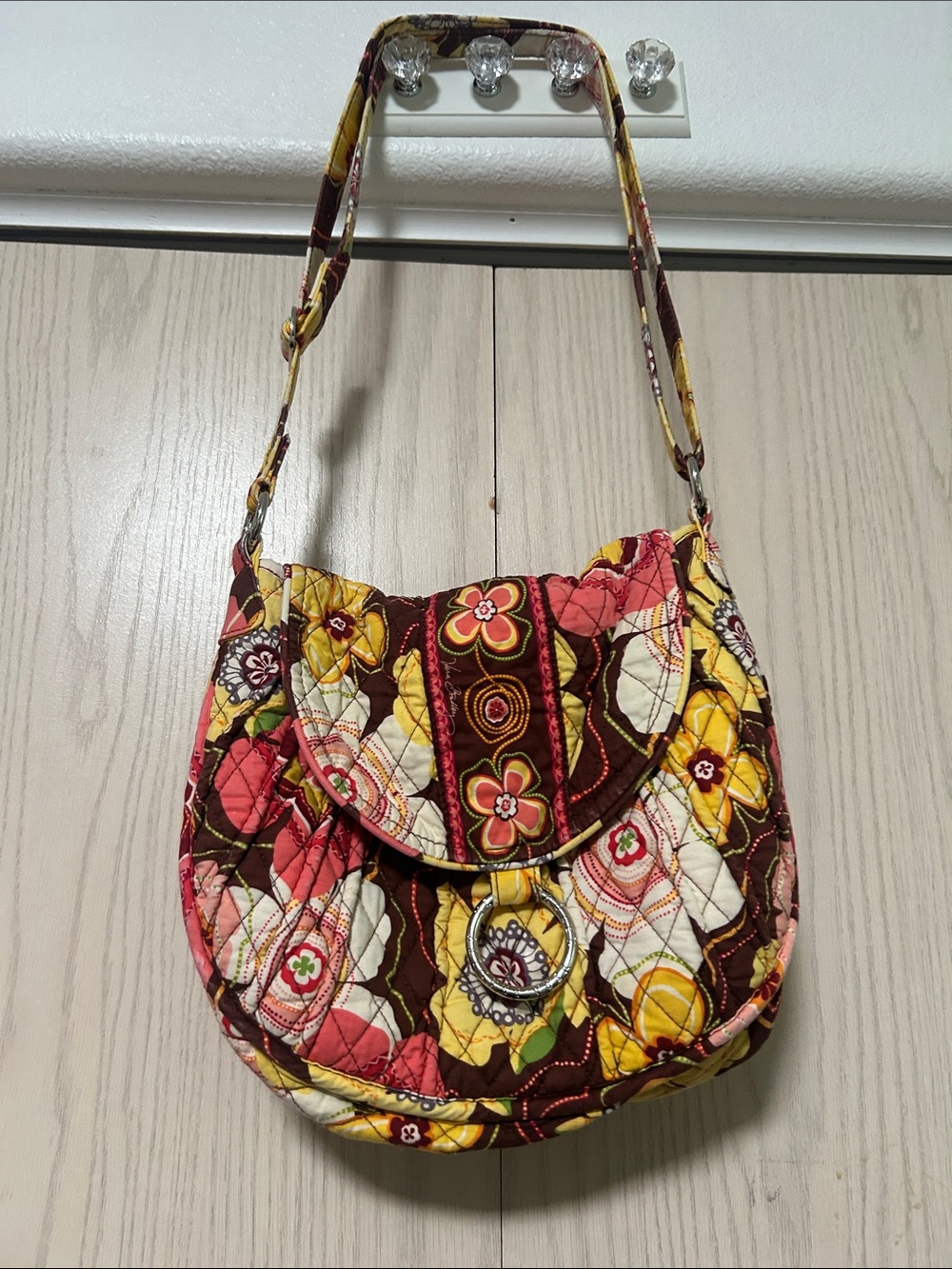 Vera Bradley Quilted Floral Crossbody in Pink, Yellow & Brown